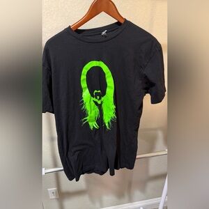Steve Aoki Black Men's Graphic Tee with Neon Green Hairstyle Print